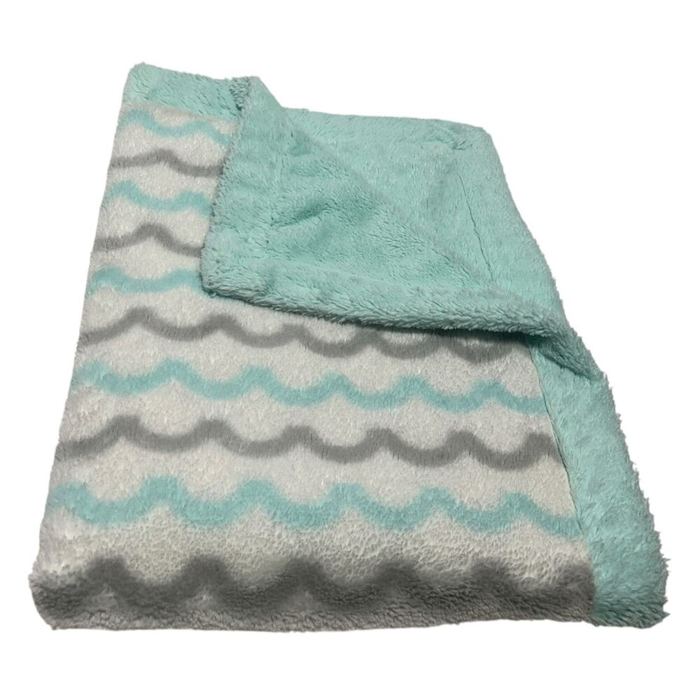 Bananafish Aqua Gray Scallop Wave Baby Blanket Mint Green Thick Shaggy Chevron